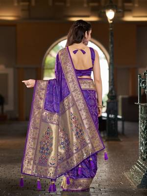 Purple patola Silk Blend saree with woven zari border & tassels 2