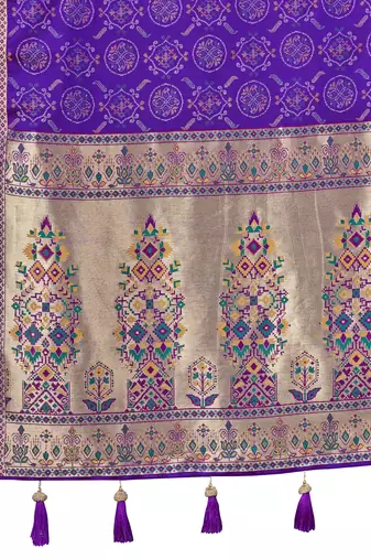 Purple patola Silk Blend saree with woven zari border & tassels
