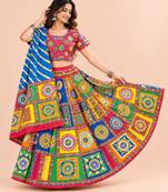 Cotton Long Flair Aari Embroidery Kutch Work (Lehenga Choli) Chaniya Choli Set with Dupatta Red - Free Size