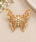 Elegant gold-plated butterfly brooch with pink and clear stone detailing