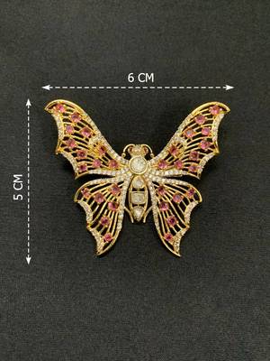 Elegant gold-plated butterfly brooch with pink and clear stone detailing 3