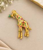 Elegant gold-plated giraffe brooch with multicolor stone embellishments