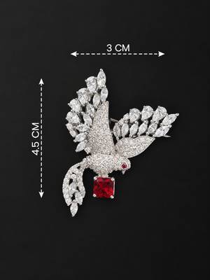 Elegant peacock design brooch with red stone and crystal studded detailing 4
