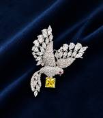 Elegant peacock design brooch with yellow stone and crystal studded detailing