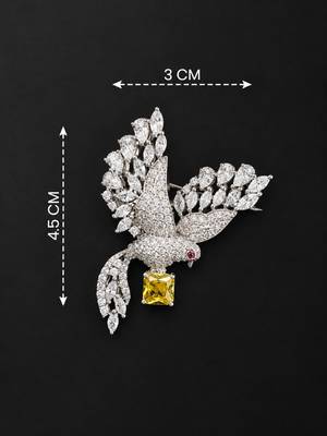 Elegant peacock design brooch with yellow stone and crystal studded detailing 4