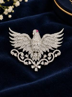 Peacock Brooch with White Crystal Stones & Ruby Accent 1