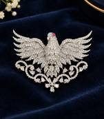 Peacock Brooch with White Crystal Stones & Ruby Accent