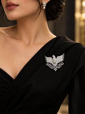 Peacock Brooch with White Crystal Stones & Ruby Accent 2