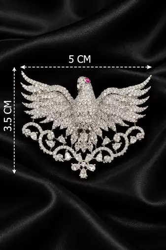 Peacock Brooch with White Crystal Stones & Ruby Accent
