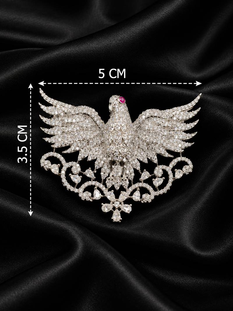 Peacock Brooch with White Crystal Stones & Ruby Accent