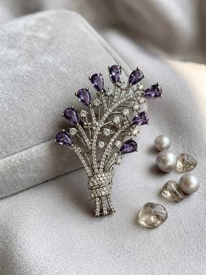 Purple Floral Bouquet Brooch with CZ Stones 1