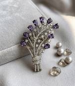 Purple Floral Bouquet Brooch with CZ Stones