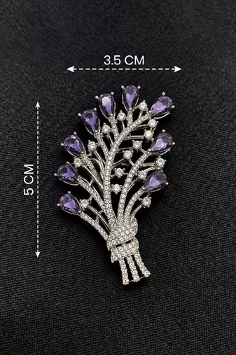 Purple Floral Bouquet Brooch with CZ Stones