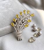 Elegant yellow floral bouquet brooch with cz stones     designer statement brooch