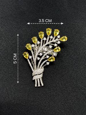 Elegant yellow floral bouquet brooch with cz stones     designer statement brooch 3