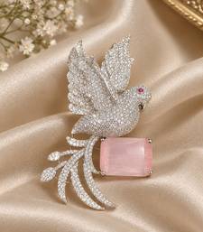 Swan Brooch with Pink Rose Quartz Style Stone & Crystal Detailing