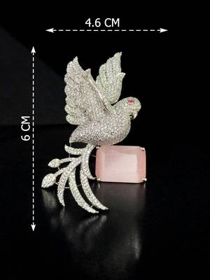 Swan Brooch with Pink Rose Quartz Style Stone & Crystal Detailing 4