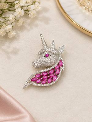 Unicorn Brooch with Pink Stones & Sparkling Crystal Detailing 1