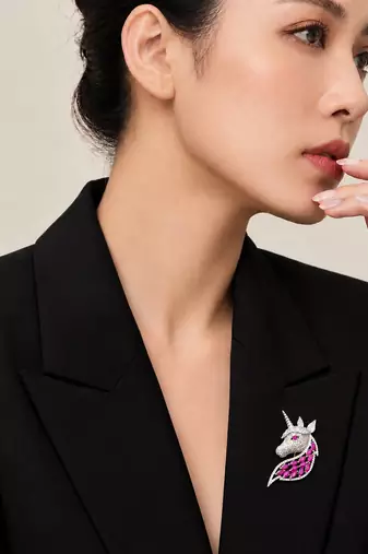 Unicorn Brooch with Pink Stones & Sparkling Crystal Detailing