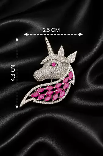 Unicorn Brooch with Pink Stones & Sparkling Crystal Detailing
