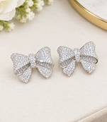 Silver-Tone Bow Stud Earrings with Sparkling CZ Stones