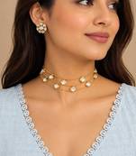 Gold-Tone 3-Layer Kundan Choker Necklace Set with Earrings