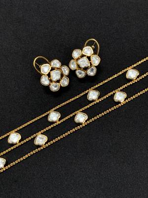 Gold-Tone 3-Layer Kundan Choker Necklace Set with Earrings 3