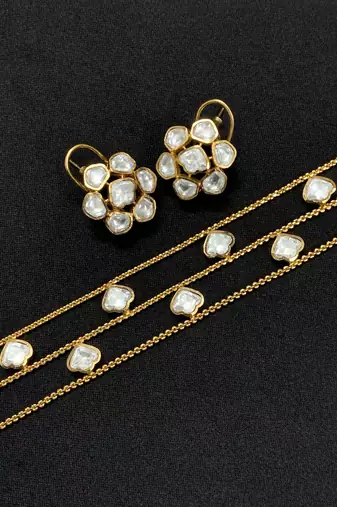 Gold-Tone 3-Layer Kundan Choker Necklace Set with Earrings