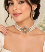 Pearl Choker Necklace Set with Crystal Pendant