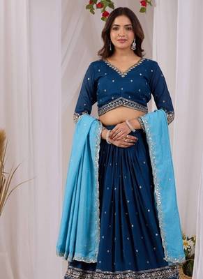 Navy Vichitra Readymade Lehenga Choli with Embroidery & Sequence Work 1