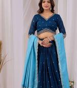 Navy Vichitra Readymade Lehenga Choli with Embroidery & Sequence Work