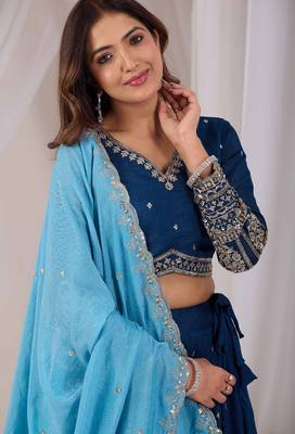 Navy Vichitra Readymade Lehenga Choli with Embroidery & Sequence Work 2