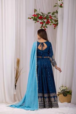 Navy Vichitra Readymade Lehenga Choli with Embroidery & Sequence Work 3