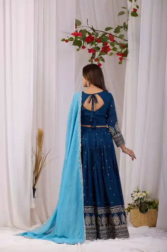 Navy Vichitra Readymade Lehenga Choli with Embroidery & Sequence Work