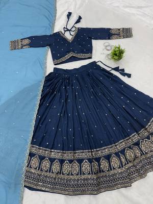 Navy Vichitra Readymade Lehenga Choli with Embroidery & Sequence Work 4