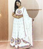White Cotton Readymade Lehenga Choli with Gamthi Work