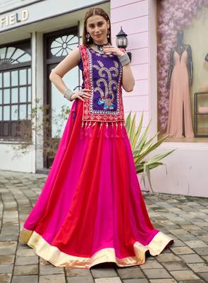 Pink & Violet Cotton Readymade Lehenga Choli with Thread & Sequin Work 1