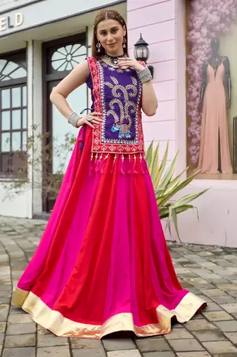 Pink & Violet Cotton Readymade Lehenga Choli with Thread & Sequin Work