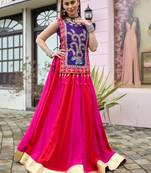 Pink & Violet Cotton Readymade Lehenga Choli with Thread & Sequin Work