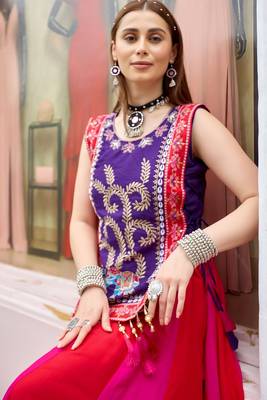 Pink & Violet Cotton Readymade Lehenga Choli with Thread & Sequin Work 2