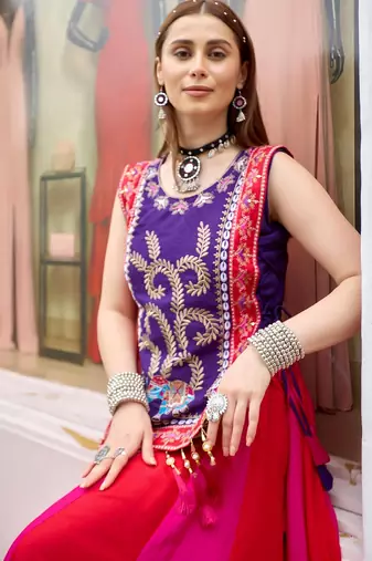 Pink & Violet Cotton Readymade Lehenga Choli with Thread & Sequin Work