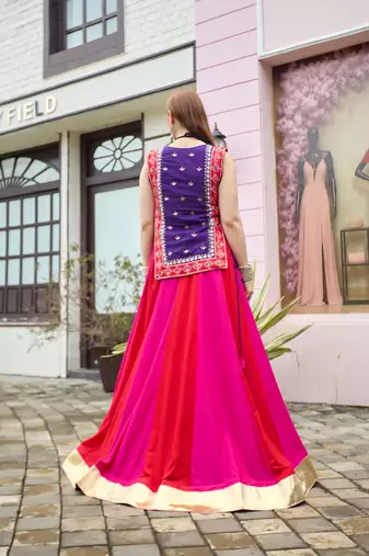 Pink & Violet Cotton Readymade Lehenga Choli with Thread & Sequin Work