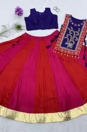 Pink & Violet Cotton Readymade Lehenga Choli with Thread & Sequin Work
