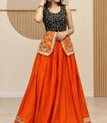 Orange & Black Cotton Readymade Lehenga Choli with Embroidery & Sequin Work