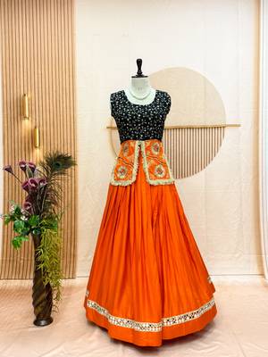 Orange & Black Cotton Readymade Lehenga Choli with Embroidery & Sequin Work 3