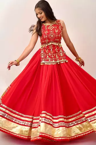 Orange Georgette Readymade Lehenga Choli with Mirror & Sequin Work