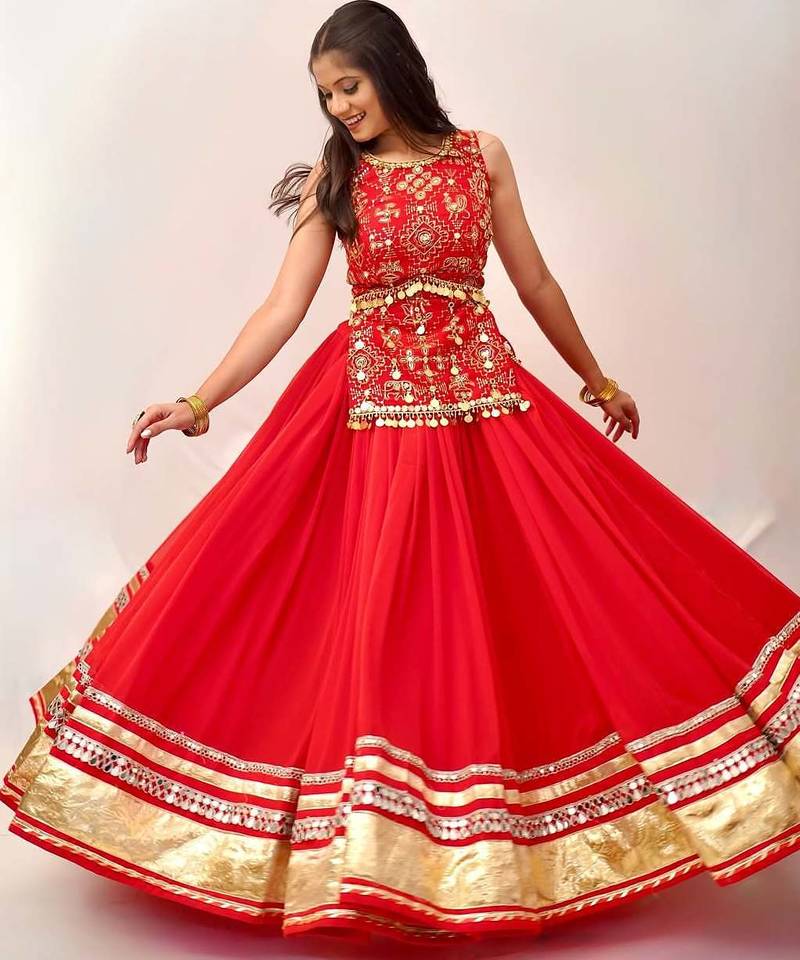 Orange Georgette Readymade Lehenga Choli with Mirror & Sequin Work