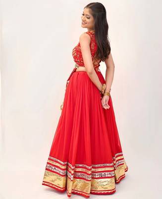 Orange Georgette Readymade Lehenga Choli with Mirror & Sequin Work 4