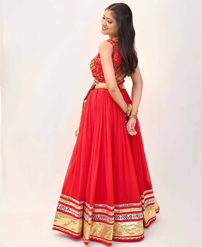 Orange Georgette Readymade Lehenga Choli with Mirror & Sequin Work