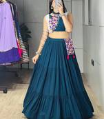 RAMA GREEN RAYON PARTY WEAR EMBRIDERY NAVRATRI LEHENGHA CHOLI FREE SIZE UP TO 42